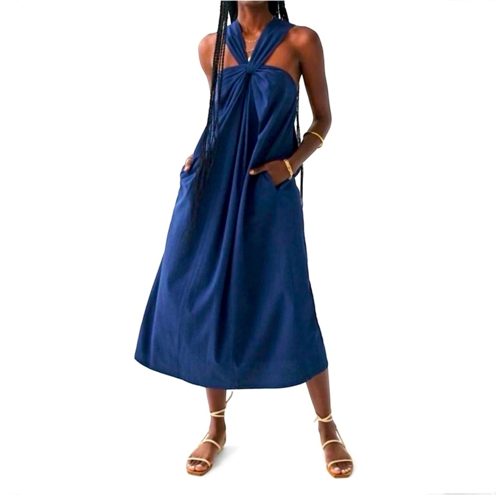 Faherty Bay Twist Seersucker Dress, Navy